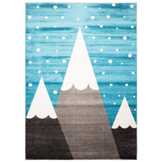 Modrý detský koberec s motívom hôr