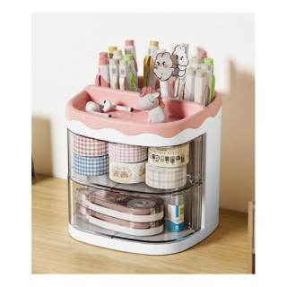 Ružový organizér na kozmetiku so zásuvkami