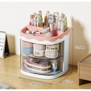 Ružový organizér na kozmetiku so zásuvkami