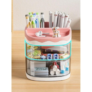 Ružový organizér na kozmetiku so zásuvkami