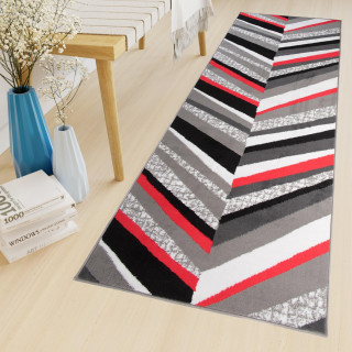 Sivo-červený metrážny koberec