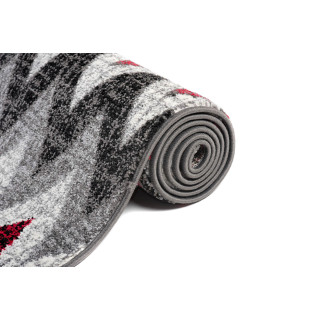 Sivo-červený metrážny koberec so vzorom