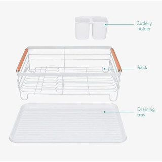 Biely odkvapkávač na riad s podnosom