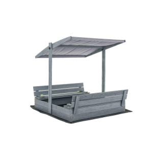 Impregnované sivé pieskovisko so strieškou a lavičkami - 140x140 cm