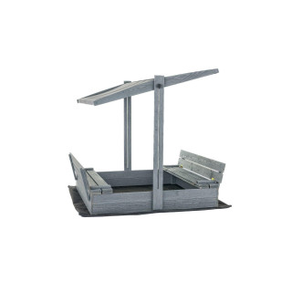 Impregnované sivé pieskovisko so strieškou a lavičkami - 140x140 cm