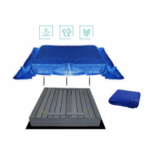 Sivé impregnované uzatvárateľné pieskovisko s lavičkami - 120x120 cm