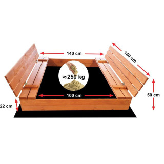 Uzatvárateľné impregnované pieskovisko s lavičkami - 140x140 cm