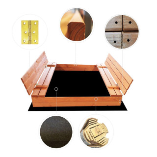 Uzatvárateľné impregnované pieskovisko s lavičkami - 140x140 cm