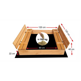 Impregnované uzatvárateľné pieskovisko s lavičkami - 120x120 cm
