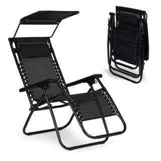 Črn vrtni ležalnik z baldahinom