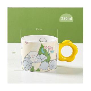 Žltý kvetinový hrnček s lyžičkou + krabička