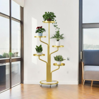 Kovový stojan na kvety v zlatej farbe