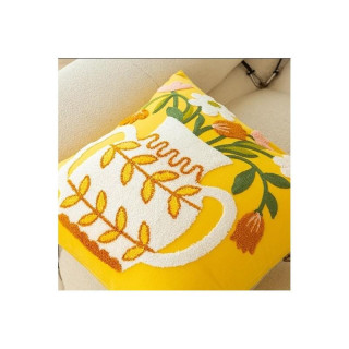 Žltá obliečka na vankúš s džbánom s kvetmi