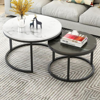 Čierno-biela sada okrúhlych konferenčných stolíkov 2v1