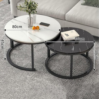 Čierno-biela sada okrúhlych konferenčných stolíkov 2v1