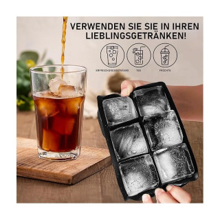 Čierna silikónová forma na ľadové kocky - 6 veľkých kociek