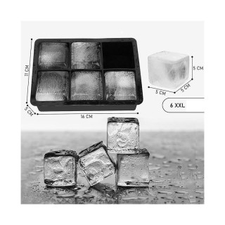 Čierna silikónová forma na ľadové kocky - 6 veľkých kociek