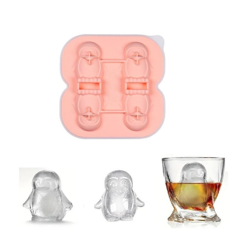 Ružová silikónová forma na ľadové kocky - 4 tučniaky