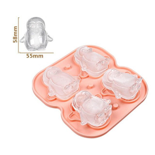 Ružová silikónová forma na ľadové kocky - 4 tučniaky