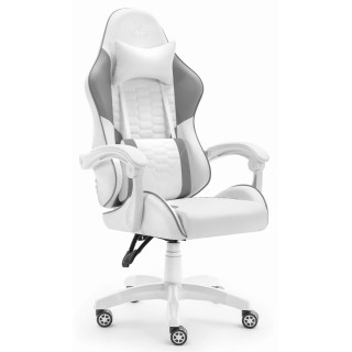 Usnjen sivo-bel igralni stol HELLS CHAIR HC- 1000
