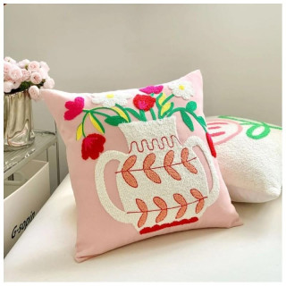 Roza prevleka za blazino z vrčem rož