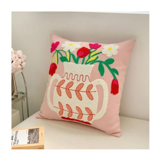 Roza prevleka za blazino z vrčem rož