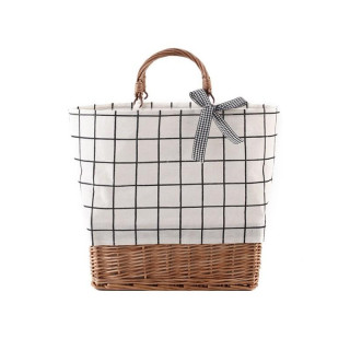 Karirasta pletena torbica iz blaga v bež barvi