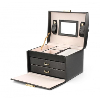 Črna škatla za nakit z veliko predelki, ki se lahko zaklene