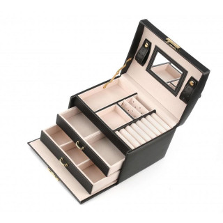 Črna škatla za nakit z veliko predelki, ki se lahko zaklene