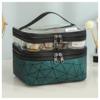 Potovalna kozmetična torbica zelene barve z vzorcem