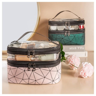 Potovalna kozmetična torbica zelene barve z vzorcem