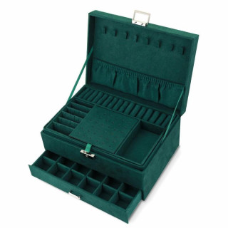 Zelena škatla za nakit s številnimi predelki