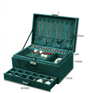 Zelena škatla za nakit s številnimi predelki