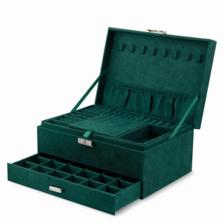 Zelena škatla za nakit s številnimi predelki