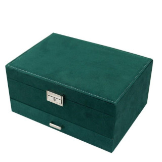 Zelena škatla za nakit s številnimi predelki