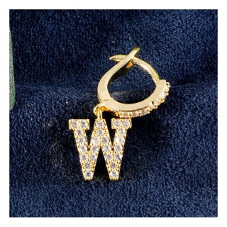 Uhani okrašeni s cirkoni s črko W v zlati barvi