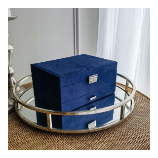 Temno modra škatla za nakit s številnimi predelki