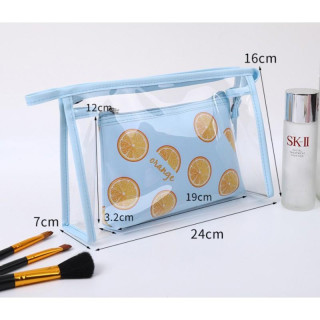 Kozmetična torbica 2v1 s pomarančami v modri barvi