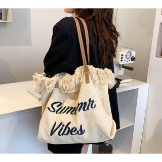 Krem torba za plažo z resicami