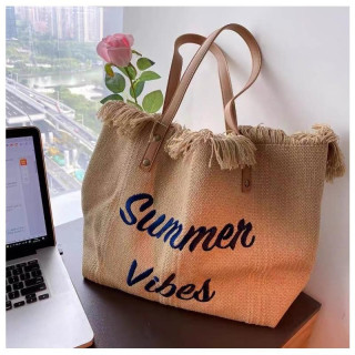 Rjava torba za plažo z resicami