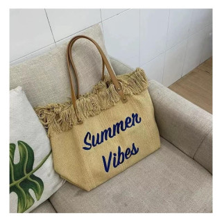 Rjava torba za plažo z resicami