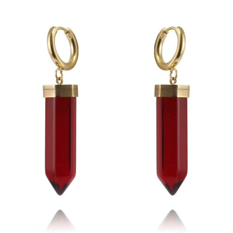 Uhani z rdečim kamnom