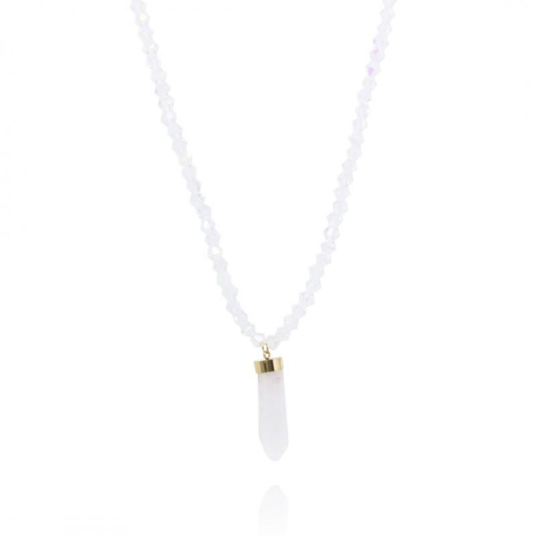 Pozlačena ogrlica z belim kristalom