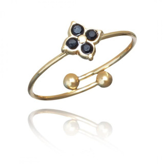 Pozlačen prstan s črnimi cirkoni