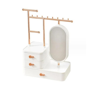 Škatla za nakit z ogledalom v beli barvi