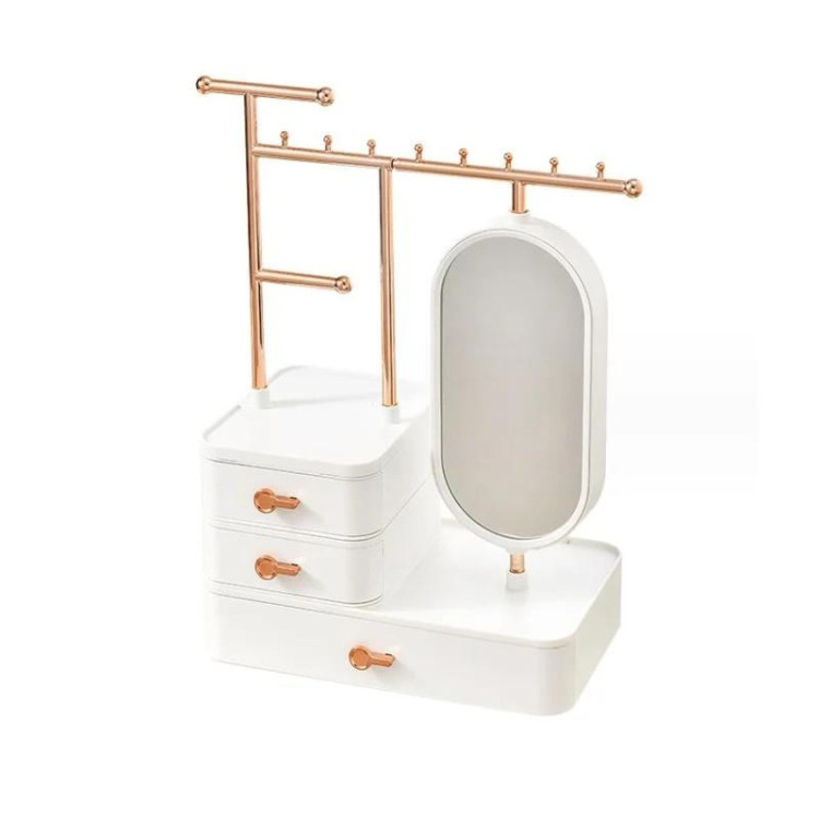 Škatla za nakit z ogledalom v beli barvi