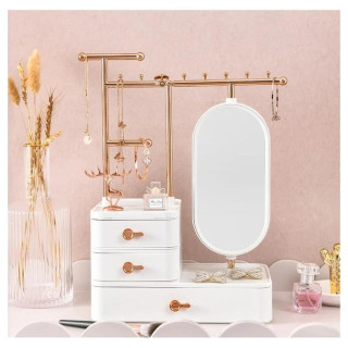 Škatla za nakit z ogledalom v beli barvi