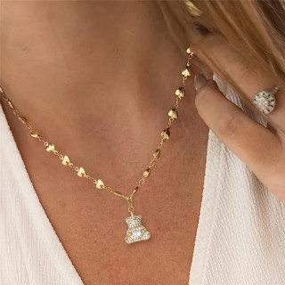 Pozlačena ogrlica srček z medvedkom