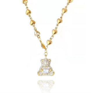 Pozlačena ogrlica srček z medvedkom