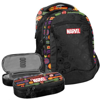 Šolski vrhunski črn nahrbtnik z barvnim potiskom + peresnica